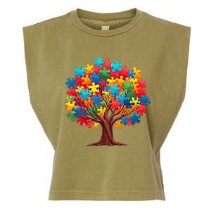 Tree Of Hope Autism Awareness Funny Support Puzzle Great Gift Garment-Dyed Women's Muscle Tee