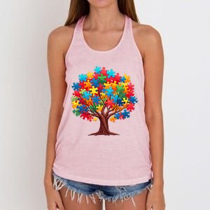 Tree Of Hope Autism Awareness Funny Support Puzzle Great Gift Women's Knotted Racerback Tank