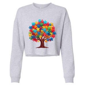 Tree Of Hope Autism Awareness Funny Support Puzzle Great Gift Cropped Pullover Crew