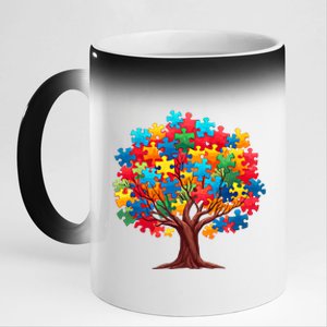 Tree Of Hope Autism Awareness Funny Support Puzzle Great Gift 11oz Black Color Changing Mug