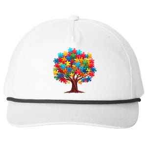 Tree Of Hope Autism Awareness Funny Support Puzzle Great Gift Snapback Five-Panel Rope Hat