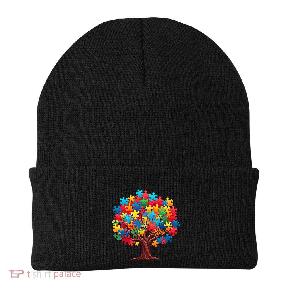 Tree Of Hope Autism Awareness Funny Support Puzzle Great Gift Beanie