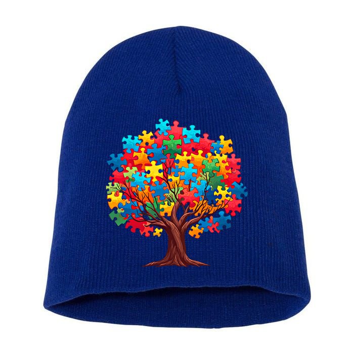 Tree Of Hope Autism Awareness Funny Support Puzzle Great Gift Short Acrylic Beanie