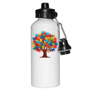 Tree Of Hope Autism Awareness Funny Support Puzzle Great Gift Aluminum Water Bottle