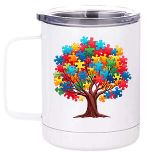 Tree Of Hope Autism Awareness Funny Support Puzzle Great Gift 12 oz Stainless Steel Tumbler Cup