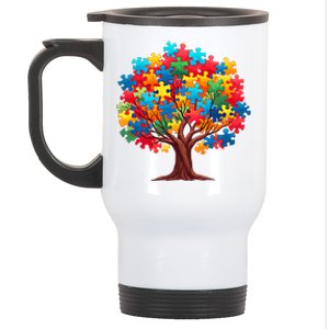 Tree Of Hope Autism Awareness Funny Support Puzzle Great Gift Stainless Steel Travel Mug