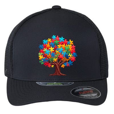 Tree Of Hope Autism Awareness Funny Support Puzzle Great Gift Flexfit Unipanel Trucker Cap