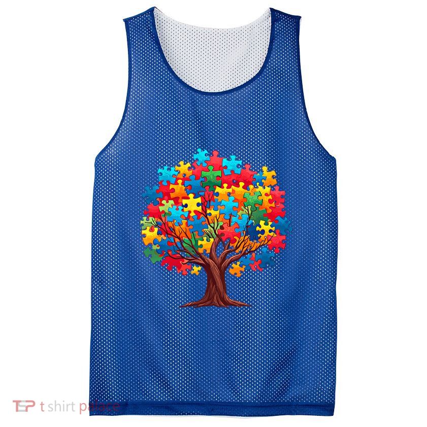 Tree Of Hope Autism Awareness Funny Support Puzzle Great Gift Mesh Reversible Basketball Jersey Tank