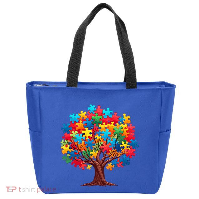 Tree Of Hope Autism Awareness Funny Support Puzzle Great Gift Zip Tote Bag