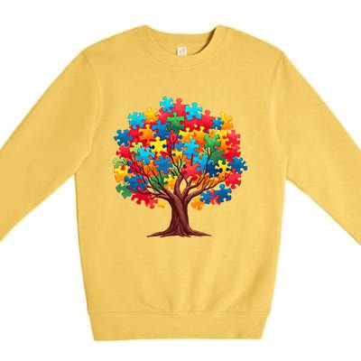 Tree Of Hope Autism Awareness Funny Support Puzzle Great Gift Premium Crewneck Sweatshirt