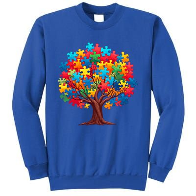 Tree Of Hope Autism Awareness Funny Support Puzzle Great Gift Tall Sweatshirt