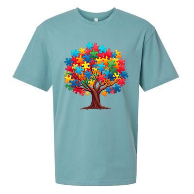 Tree Of Hope Autism Awareness Funny Support Puzzle Great Gift Sueded Cloud Jersey T-Shirt