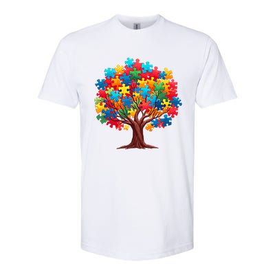 Tree Of Hope Autism Awareness Funny Support Puzzle Great Gift Softstyle CVC T-Shirt