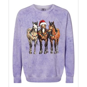 Trio Of Horses Christmas Horse Cowboy Xmas Western Country Colorblast Crewneck Sweatshirt