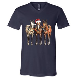 Trio Of Horses Christmas Horse Cowboy Xmas Western Country V-Neck T-Shirt