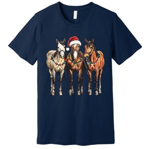 Trio Of Horses Christmas Horse Cowboy Xmas Western Country Premium T-Shirt