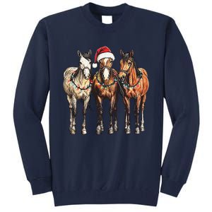 Trio Of Horses Christmas Horse Cowboy Xmas Western Country Tall Sweatshirt