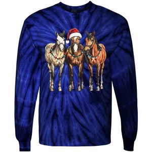 Trio Of Horses Christmas Horse Cowboy Xmas Western Country Tie-Dye Long Sleeve Shirt