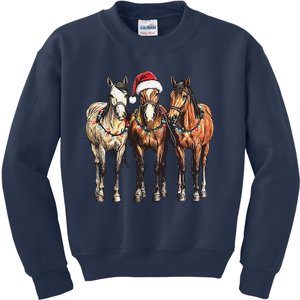 Trio Of Horses Christmas Horse Cowboy Xmas Western Country Kids Sweatshirt