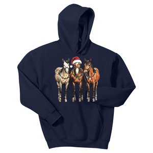 Trio Of Horses Christmas Horse Cowboy Xmas Western Country Kids Hoodie