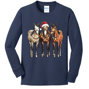 Trio Of Horses Christmas Horse Cowboy Xmas Western Country Kids Long Sleeve Shirt