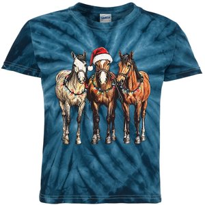 Trio Of Horses Christmas Horse Cowboy Xmas Western Country Kids Tie-Dye T-Shirt