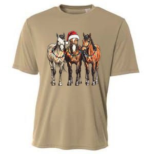 Trio Of Horses Christmas Horse Cowboy Xmas Western Country Cooling Performance Crew T-Shirt