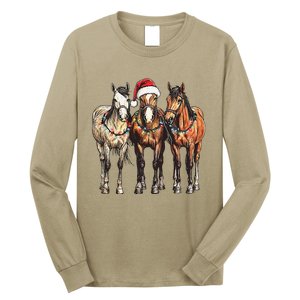 Trio Of Horses Christmas Horse Cowboy Xmas Western Country Long Sleeve Shirt