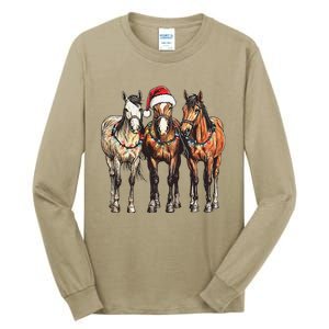 Trio Of Horses Christmas Horse Cowboy Xmas Western Country Tall Long Sleeve T-Shirt