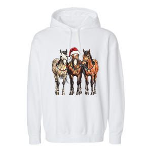 Trio Of Horses Christmas Horse Cowboy Xmas Western Country Garment-Dyed Fleece Hoodie