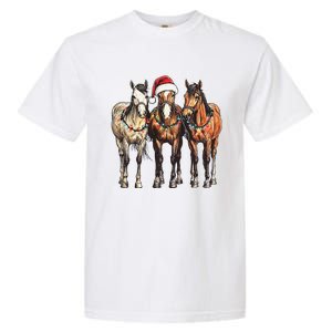 Trio Of Horses Christmas Horse Cowboy Xmas Western Country Garment-Dyed Heavyweight T-Shirt