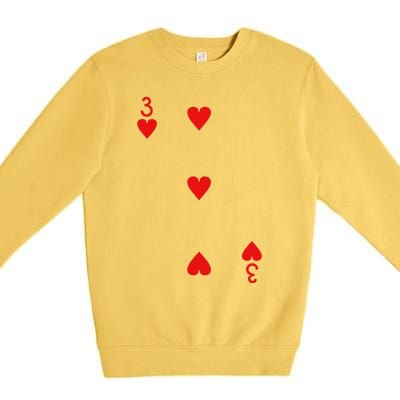 Three Of Hearts Deck Of Cards Playing Cards Halloween Poker Premium Crewneck Sweatshirt