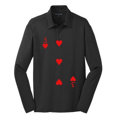 Three Of Hearts Deck Of Cards Playing Cards Halloween Poker Silk Touch Performance Long Sleeve Polo