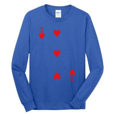 Three Of Hearts Deck Of Cards Playing Cards Halloween Poker Tall Long Sleeve T-Shirt