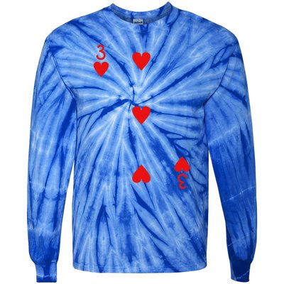 Three Of Hearts Deck Of Cards Playing Cards Halloween Poker Tie-Dye Long Sleeve Shirt