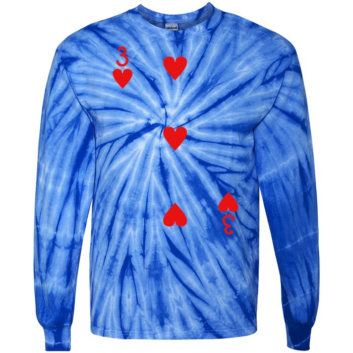 Three Of Hearts Deck Of Cards Playing Cards Halloween Poker Tie-Dye Long Sleeve Shirt