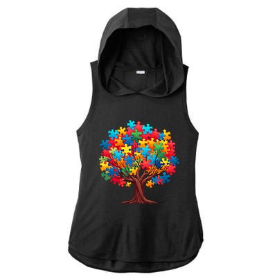 Tree Of Hope Autism Awareness Funny Support Puzzle Great Gift Ladies PosiCharge Tri-Blend Wicking Draft Hoodie Tank