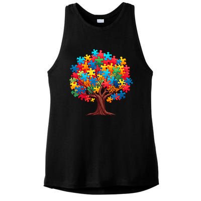 Tree Of Hope Autism Awareness Funny Support Puzzle Great Gift Ladies PosiCharge Tri-Blend Wicking Tank