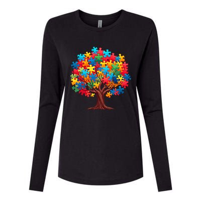 Tree Of Hope Autism Awareness Funny Support Puzzle Great Gift Womens Cotton Relaxed Long Sleeve T-Shirt