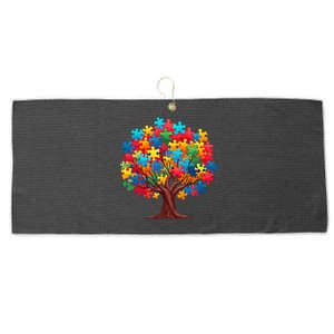 Tree Of Hope Autism Awareness Funny Support Puzzle Great Gift Large Microfiber Waffle Golf Towel