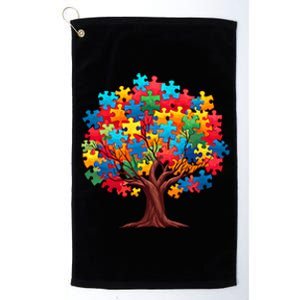 Tree Of Hope Autism Awareness Funny Support Puzzle Great Gift Platinum Collection Golf Towel