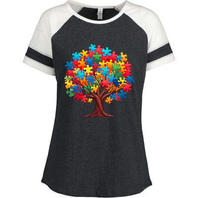 Tree Of Hope Autism Awareness Funny Support Puzzle Great Gift Enza Ladies Jersey Colorblock Tee