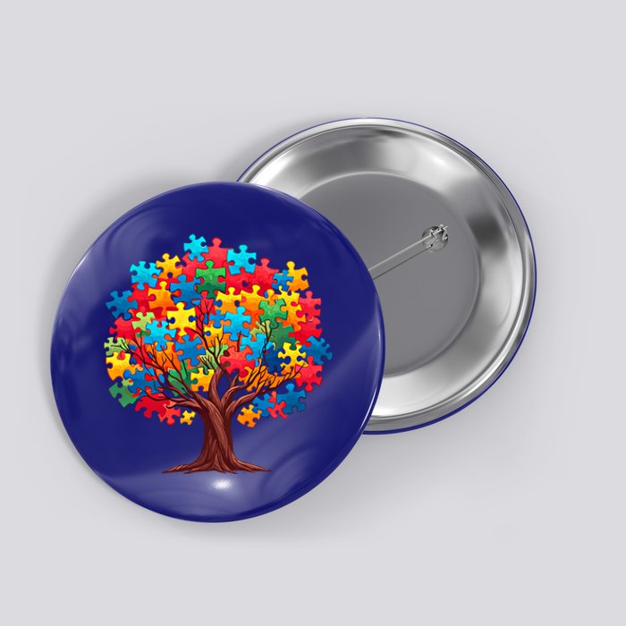 Tree Of Hope Autism Awareness Funny Support Puzzle Great Gift Button