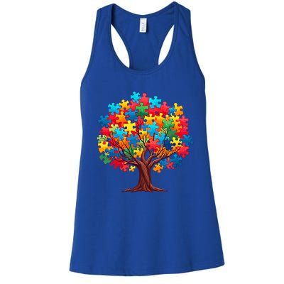 Tree Of Hope Autism Awareness Funny Support Puzzle Great Gift Women's Racerback Tank