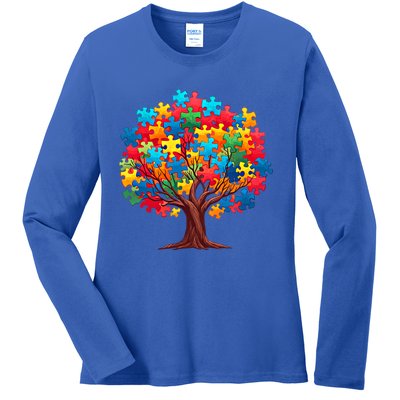 Tree Of Hope Autism Awareness Funny Support Puzzle Great Gift Ladies Long Sleeve Shirt