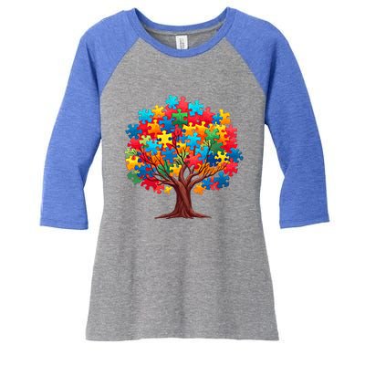 Tree Of Hope Autism Awareness Funny Support Puzzle Great Gift Women's Tri-Blend 3/4-Sleeve Raglan Shirt