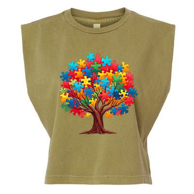 Tree Of Hope Autism Awareness Funny Support Puzzle Great Gift Garment-Dyed Women's Muscle Tee