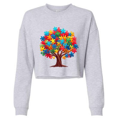 Tree Of Hope Autism Awareness Funny Support Puzzle Great Gift Cropped Pullover Crew