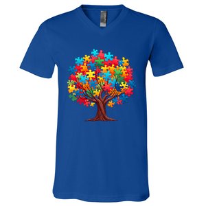 Tree Of Hope Autism Awareness Funny Support Puzzle Great Gift V-Neck T-Shirt