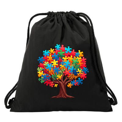 Tree Of Hope Autism Awareness Funny Support Puzzle Great Gift Drawstring Bag